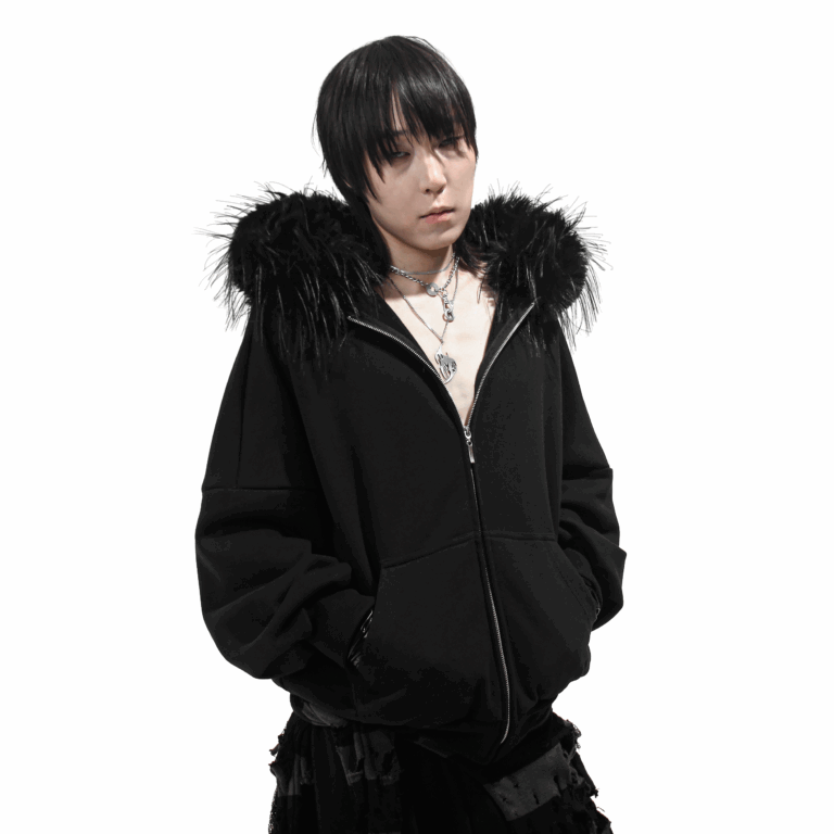 ✚ fur black zip hoodie